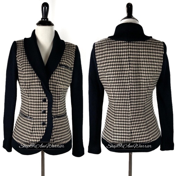 Tracy Reese tan & black houndstooth wool cardigan sweater blazer Shop@iAmWarrior - Picture 3 of 10